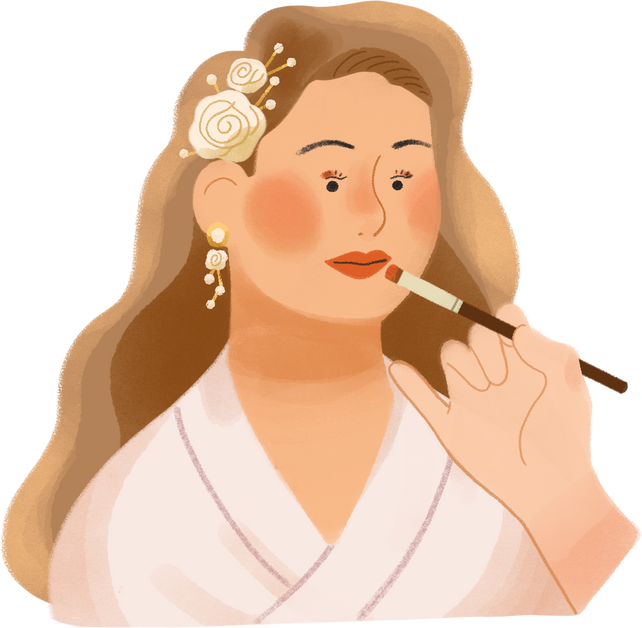 Soft Textured Hand Putting Lipstick on Bride with Brush